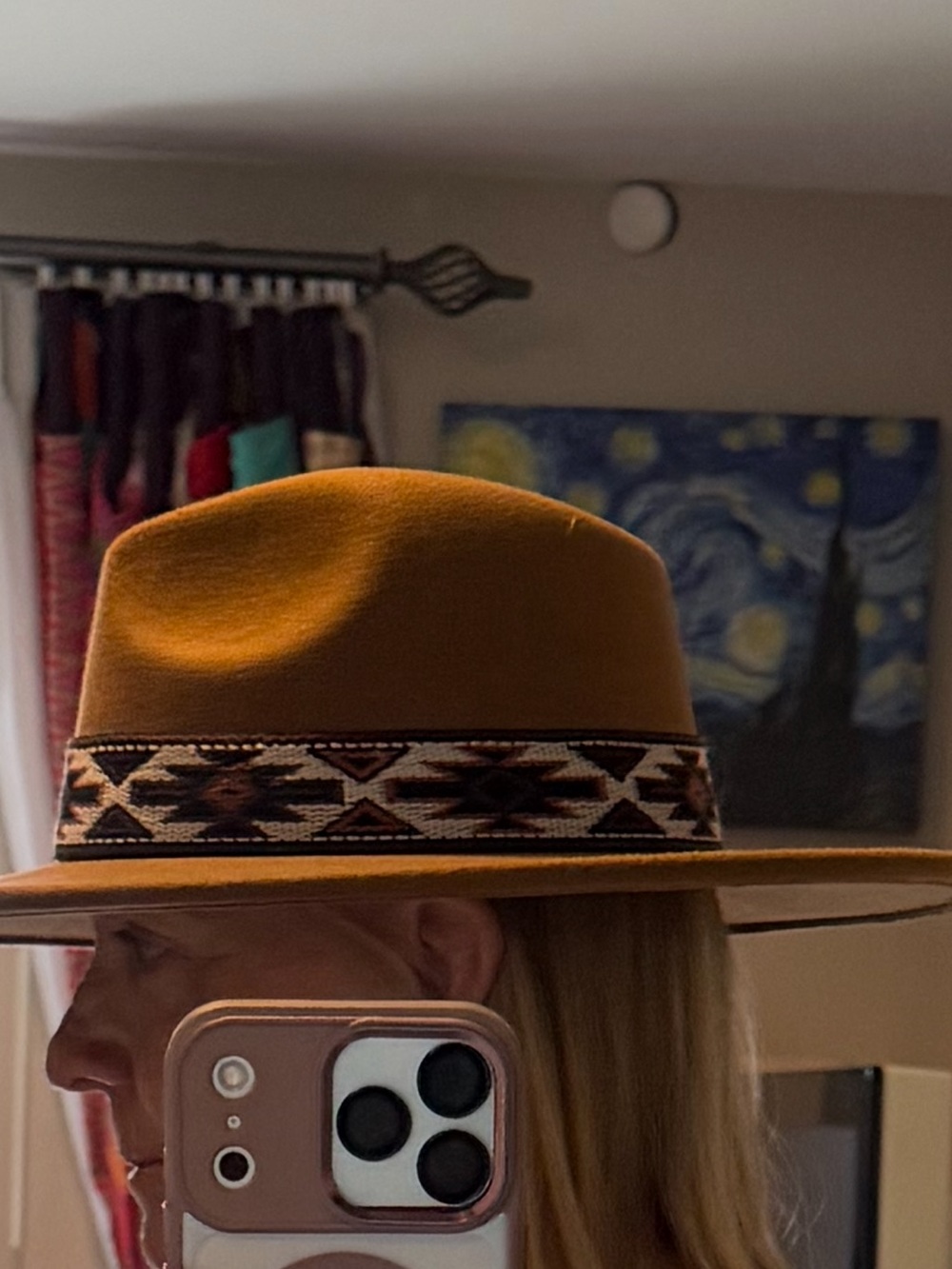 Men's Tan Wool Fedora with Patterned Band
